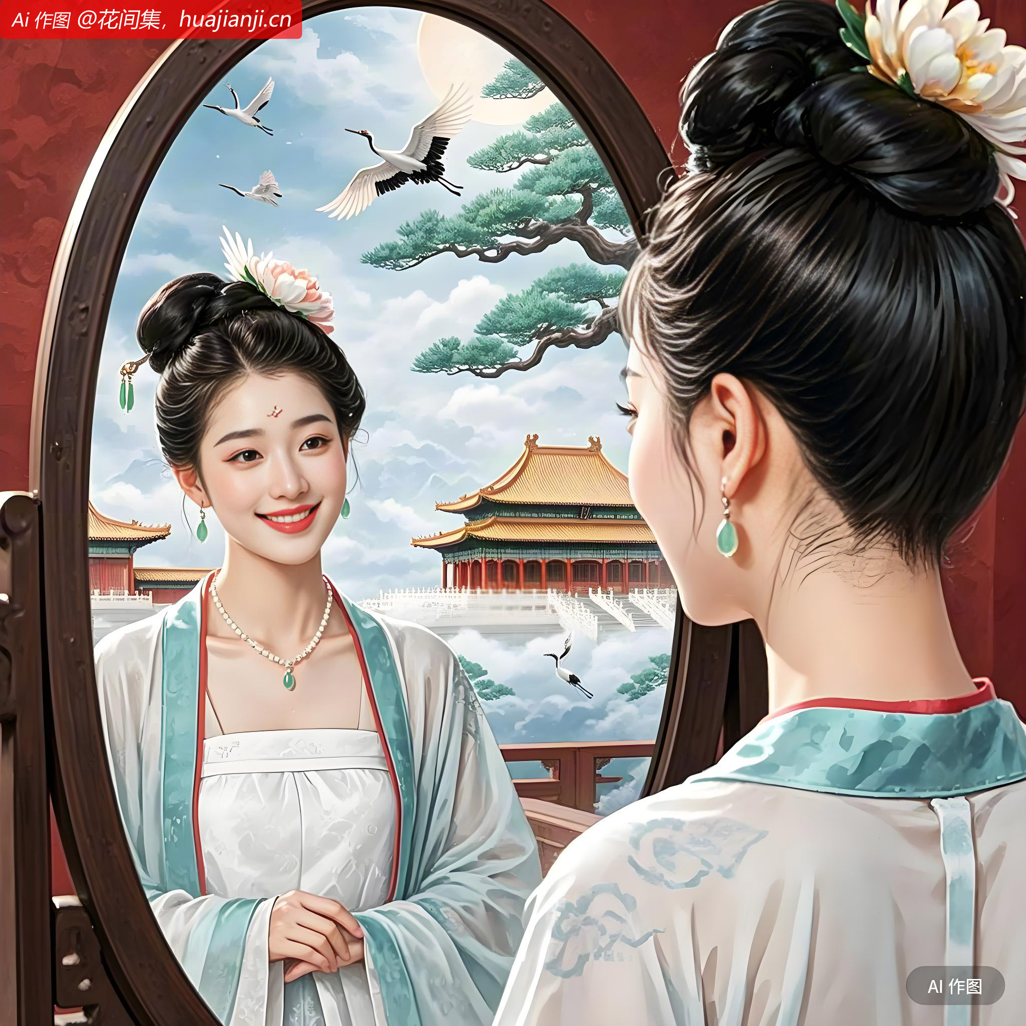 雪胸鸾镜里，琪树凤楼前