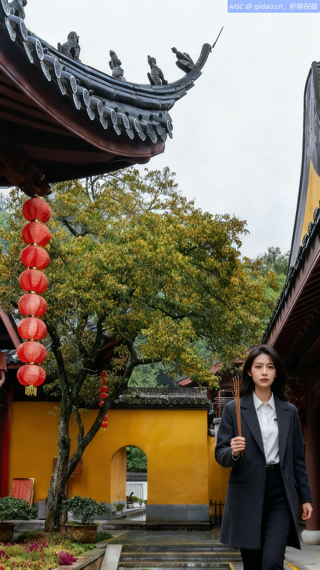 古寺百年丹桂飘香，一位职场女性正准备上香求佛