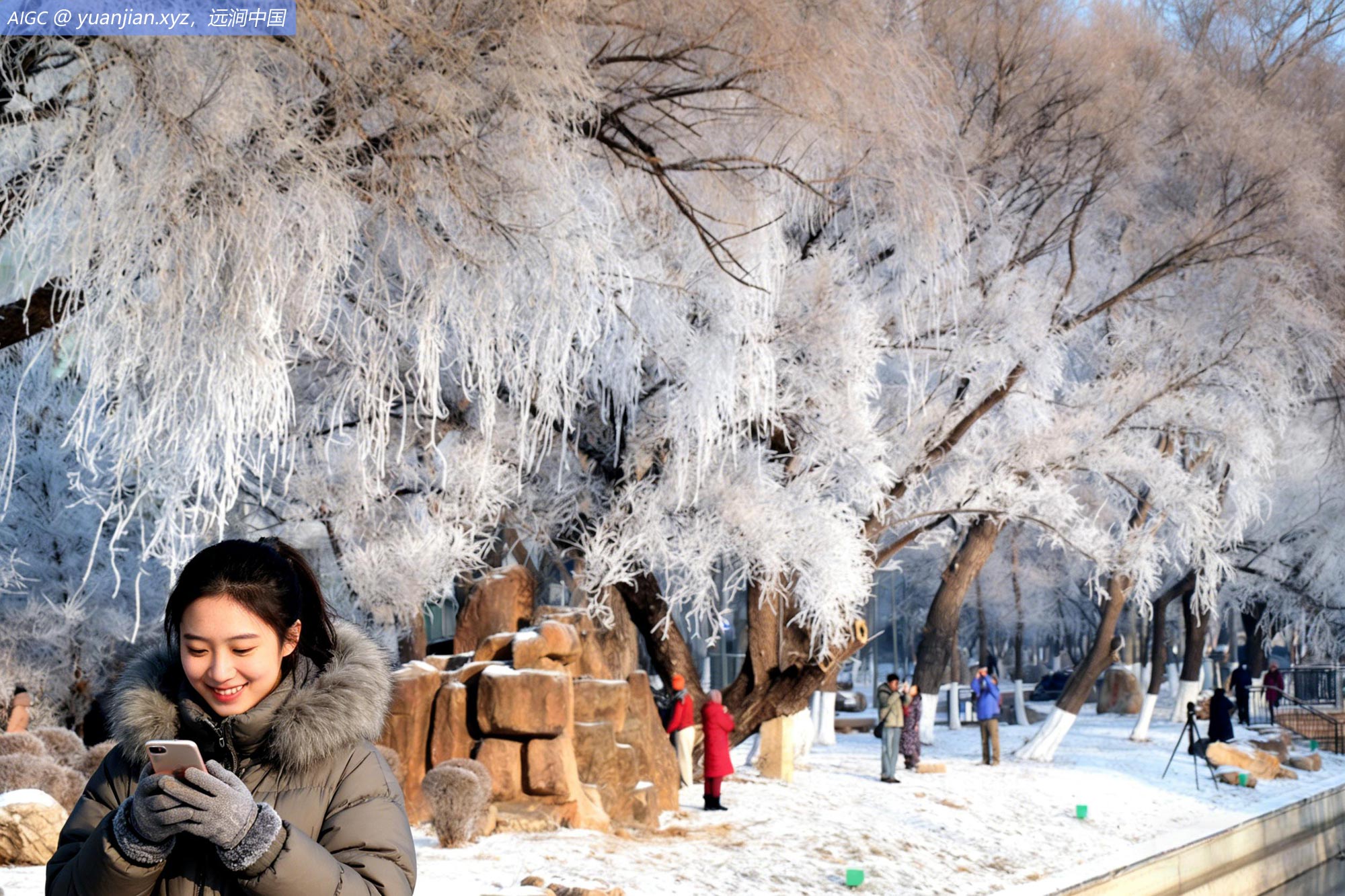 辽宁沈阳北运河岸出现雾凇景观