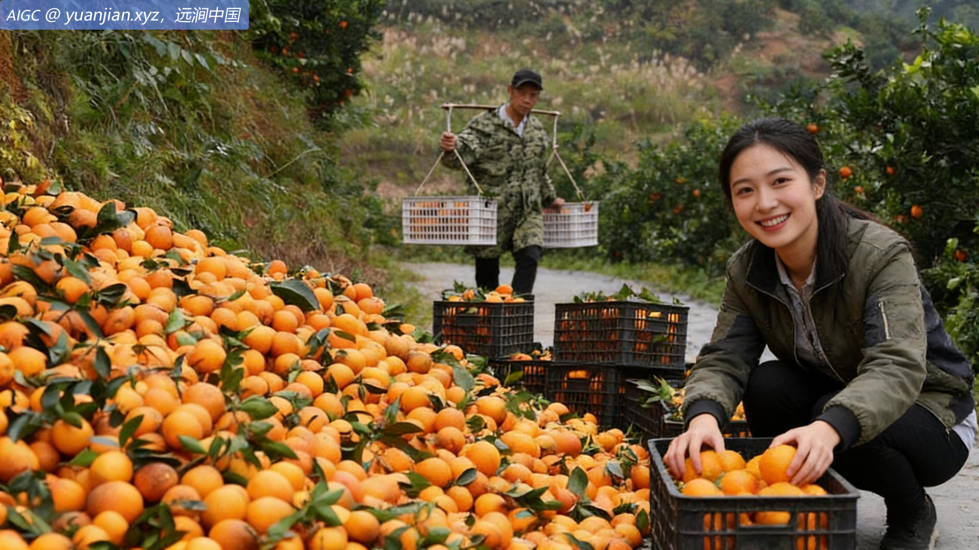 重庆市酉阳柏溪村村民在采收脐橙