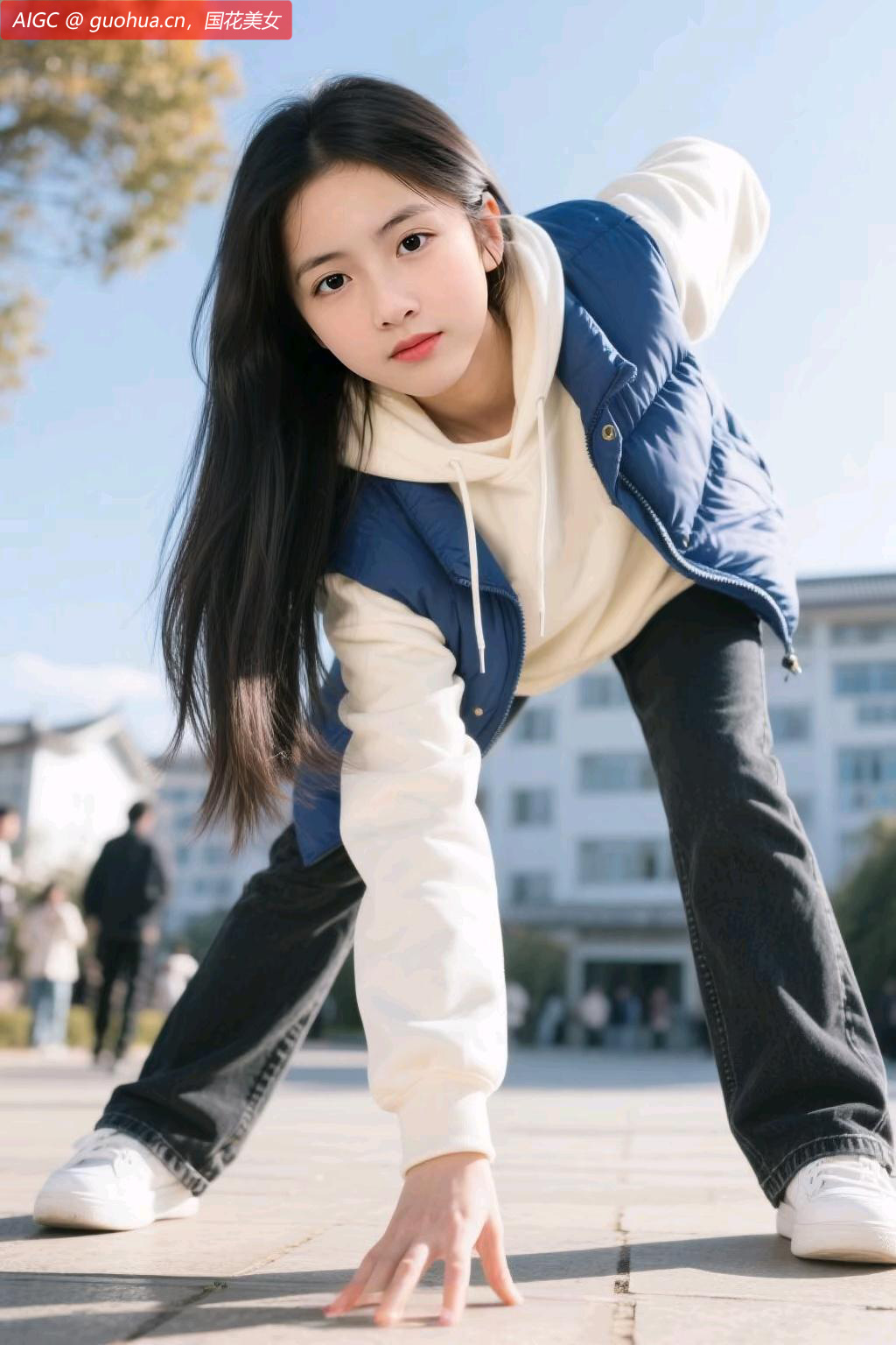 “学姐，别显摆了，上课要迟到了！”