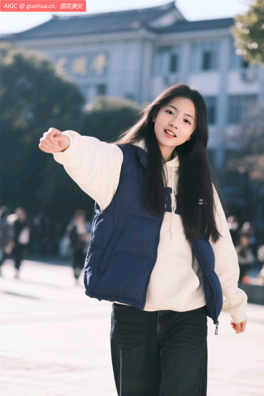 “学姐，别显摆了，上课要迟到了！”