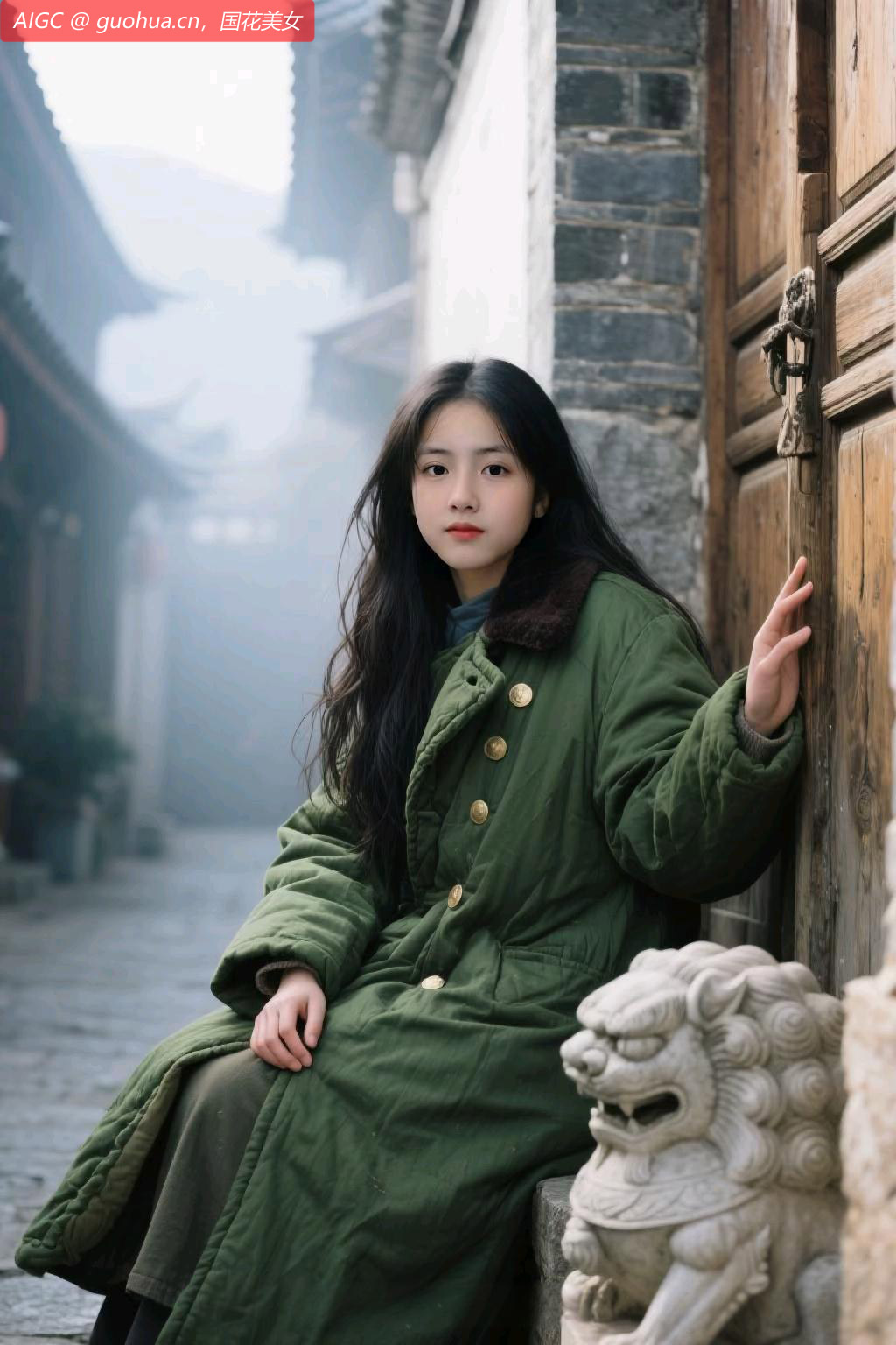  黄姚古镇晨曦中，若曦怀旧军装展芳华