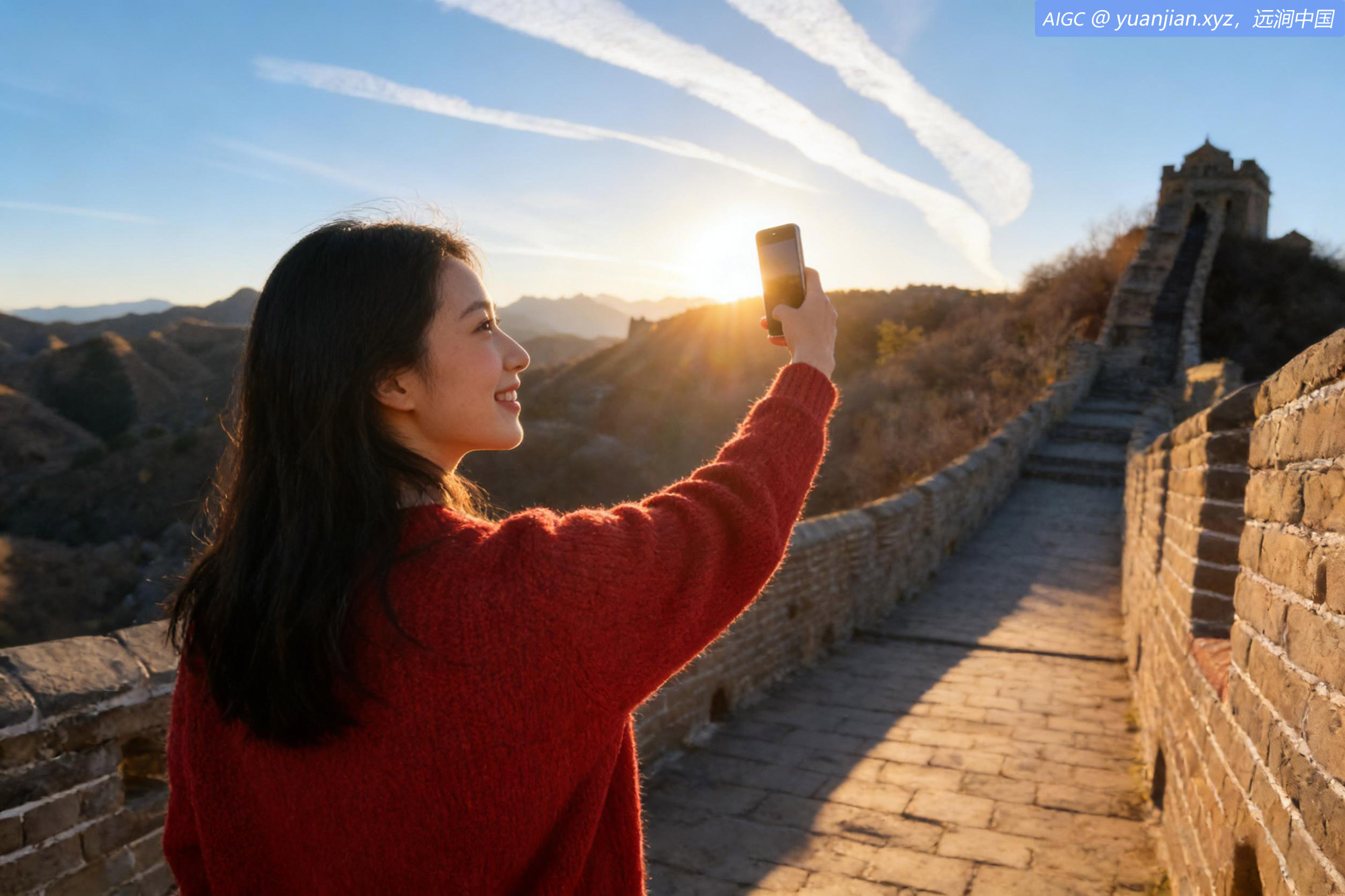  河北承德：白云宛若飘带点缀金山岭长城