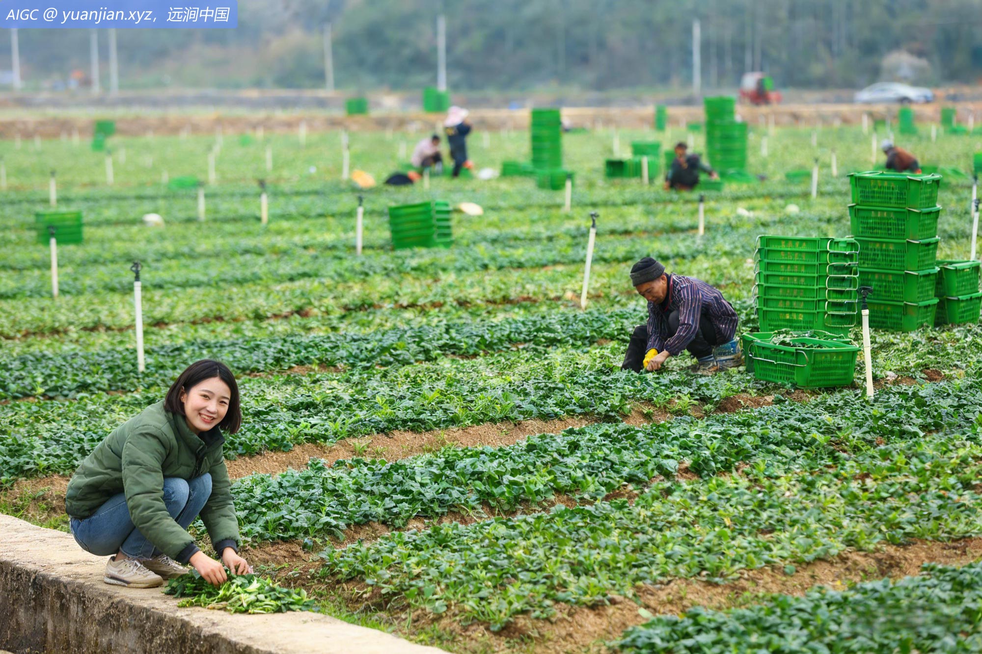 广西贺州长龙村供港蔬菜基地，工人在采收上海青
