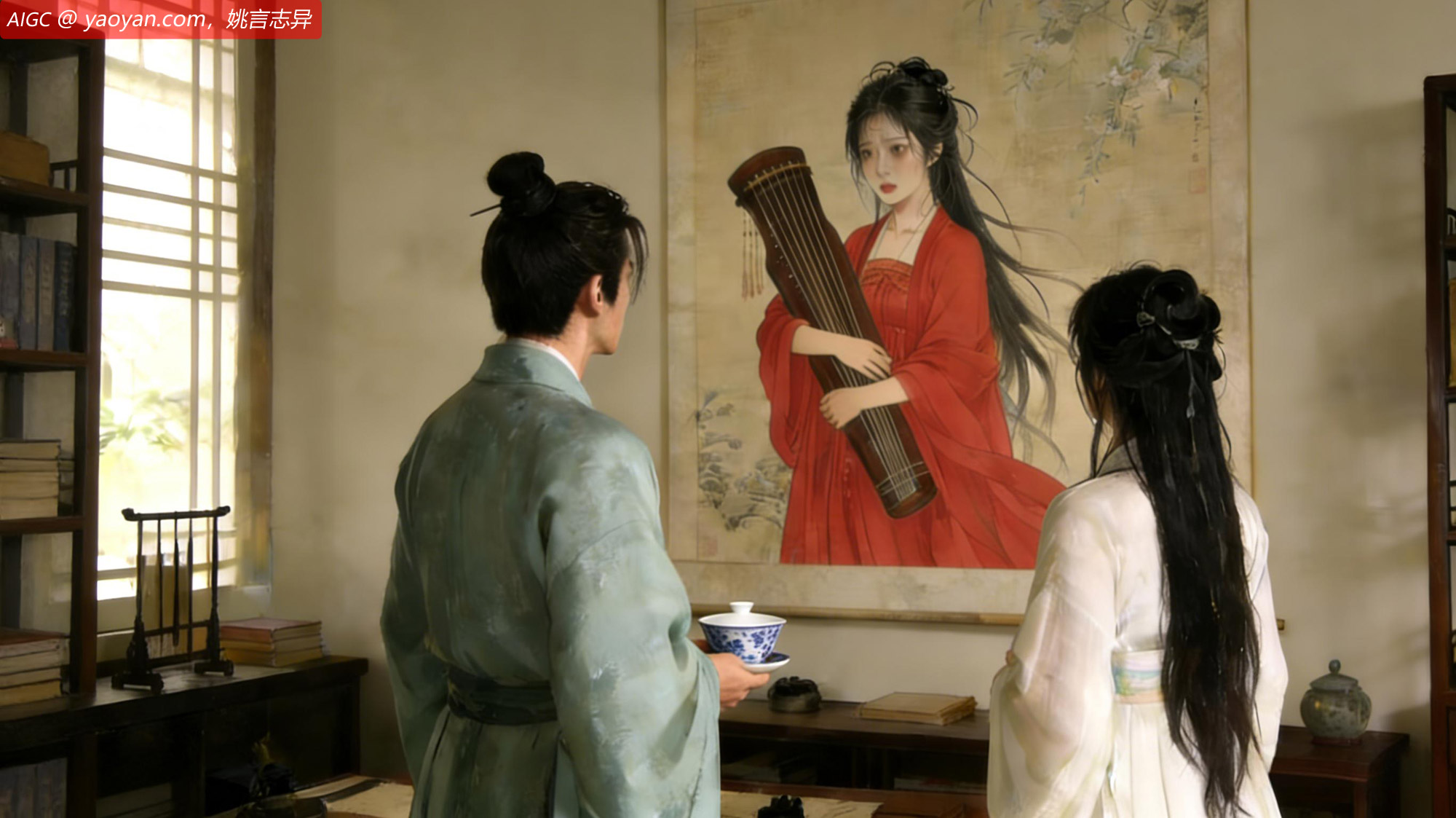 他妻子忽然轻声说：“这位仙子眼里，好像藏着许多故事。”