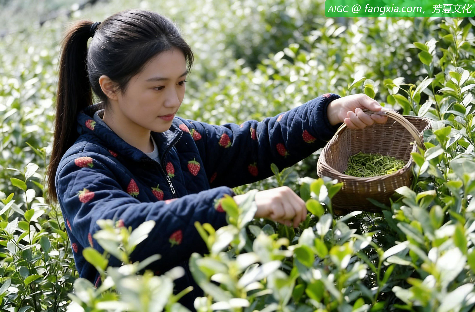 湖北省襄阳市罗仕沟村茶园，茶农在采摘春茶