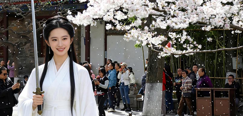 陕西西安小雁塔景区樱花绽放，春意盎然