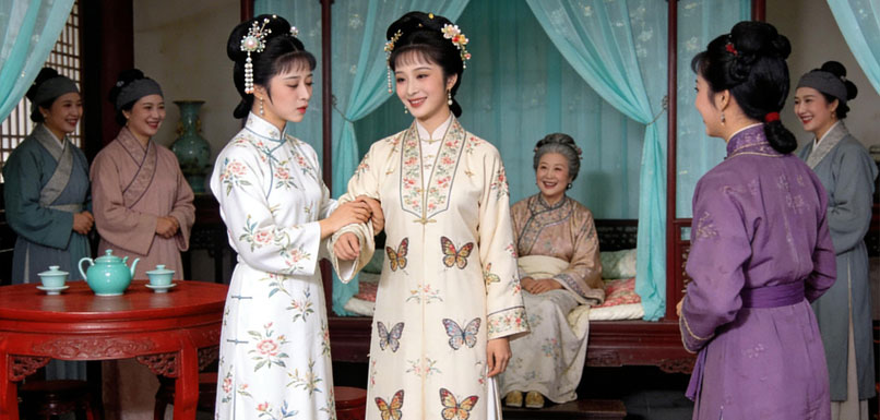 黛玉红了脸，拉着宝钗笑道：我只打你！