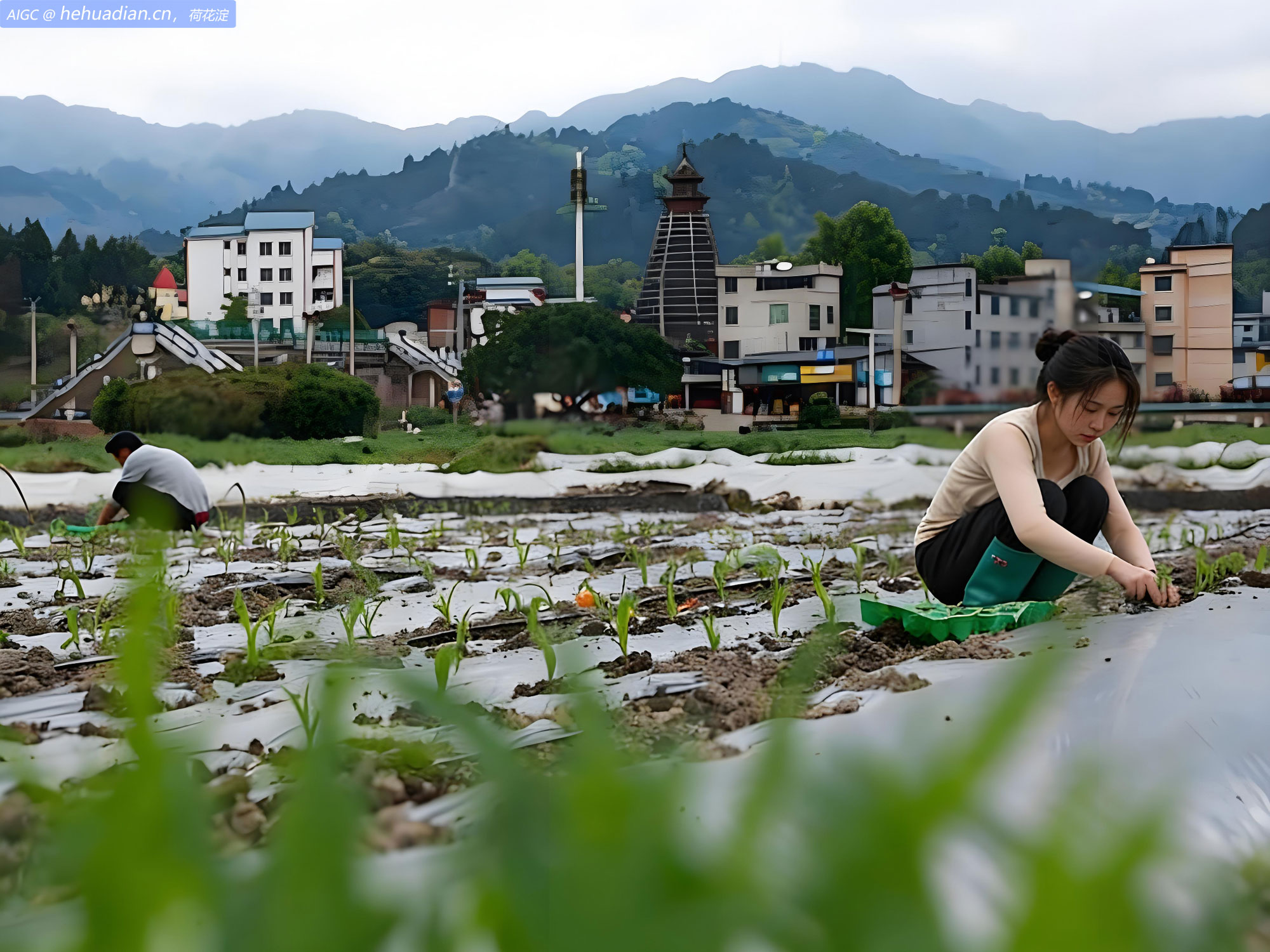 贵州省从江县贯洞镇宰门村，村民在移栽玉米苗。