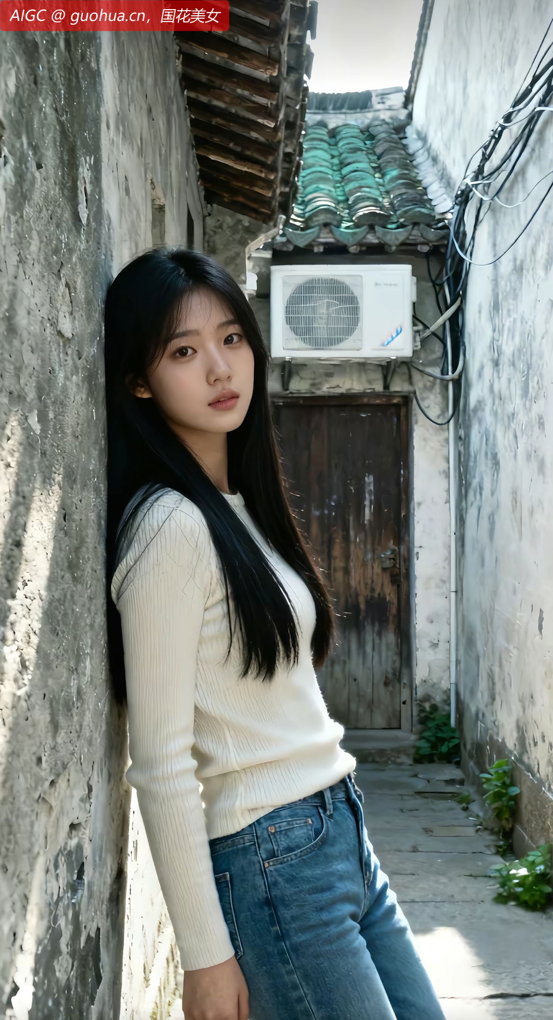 一条幽静的古巷，千毓背靠着斑驳的灰墙