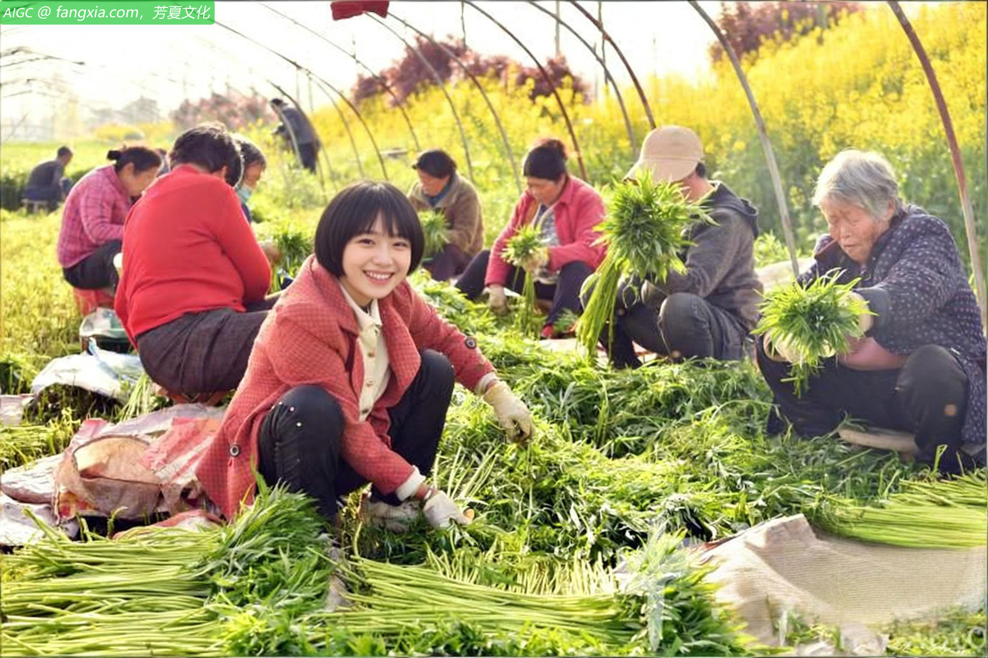 安徽省阜阳市于洼村，村民们正在着收割采摘新鲜芦蒿