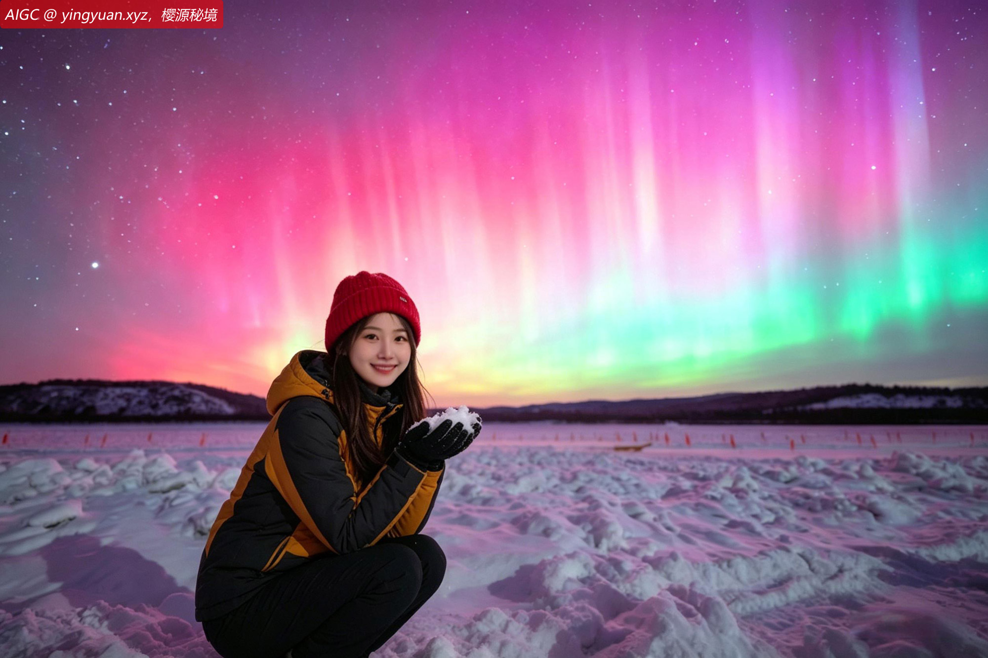 黑龙江漠河市北极镇，受地磁暴影响出现绚丽罕见的极光
