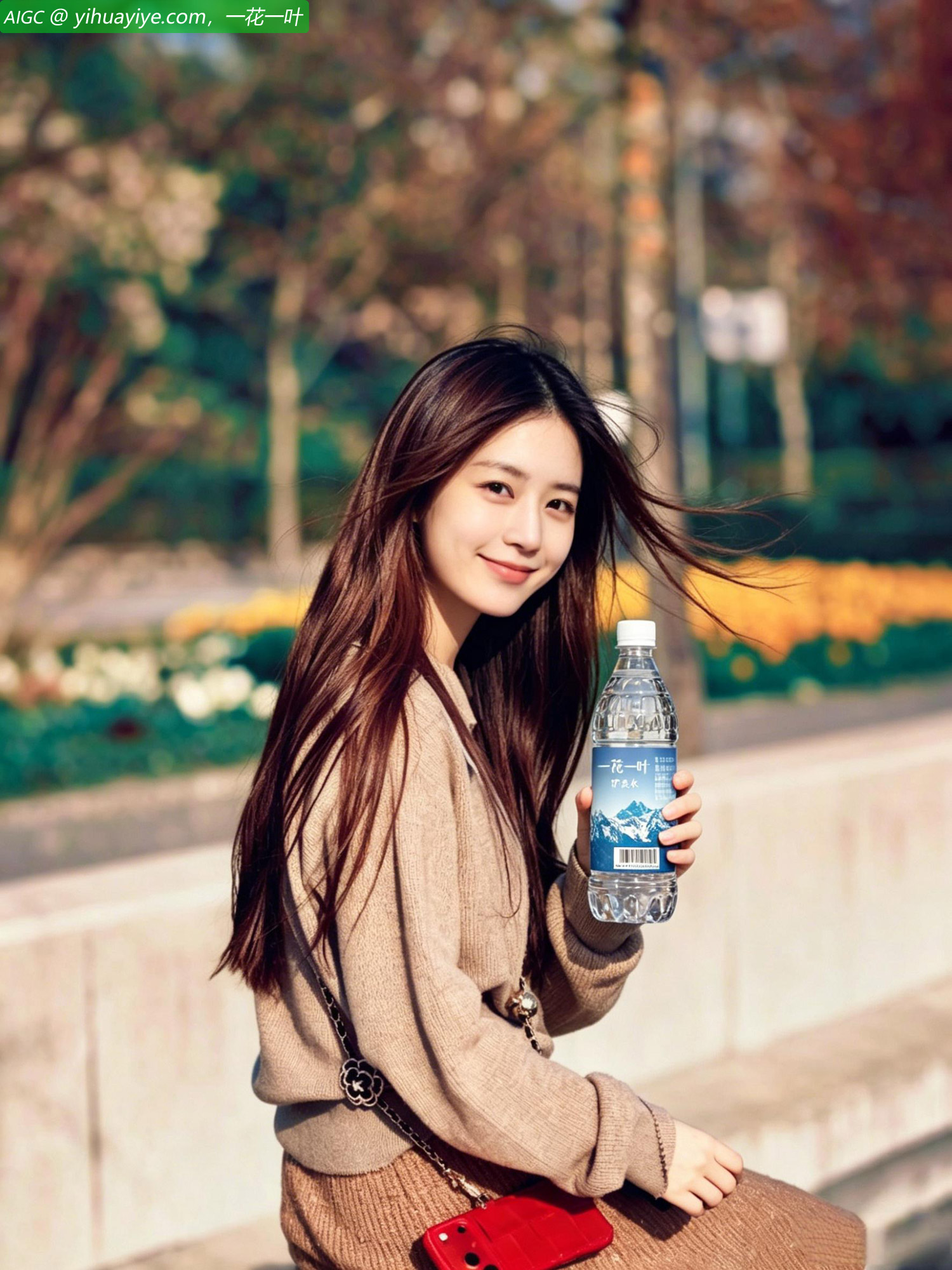 她想找人打开一花一叶矿泉水，但四周似乎没有合适的人。