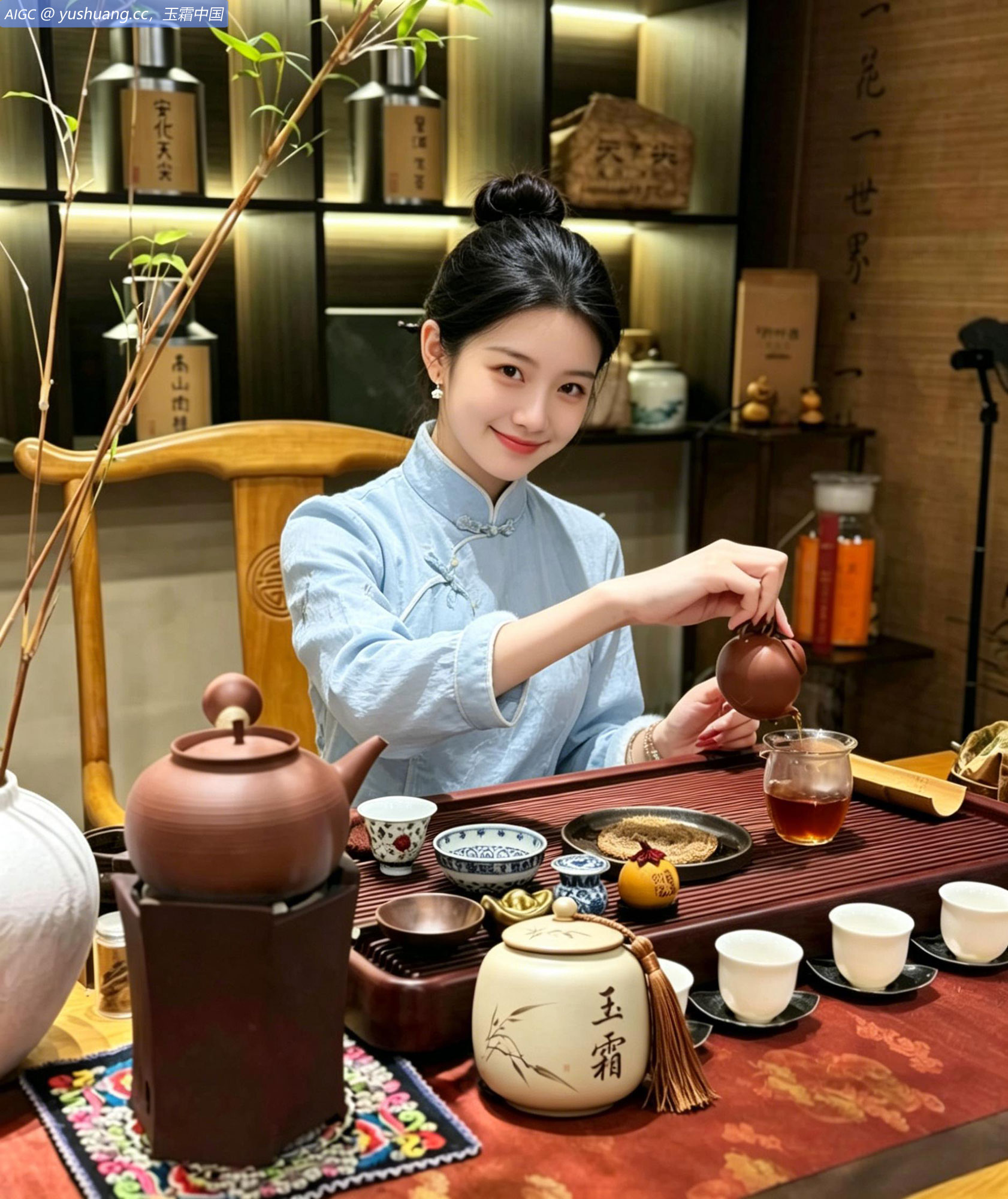湖南安化茶叶博物馆，玉霜姑娘正在茶道表演