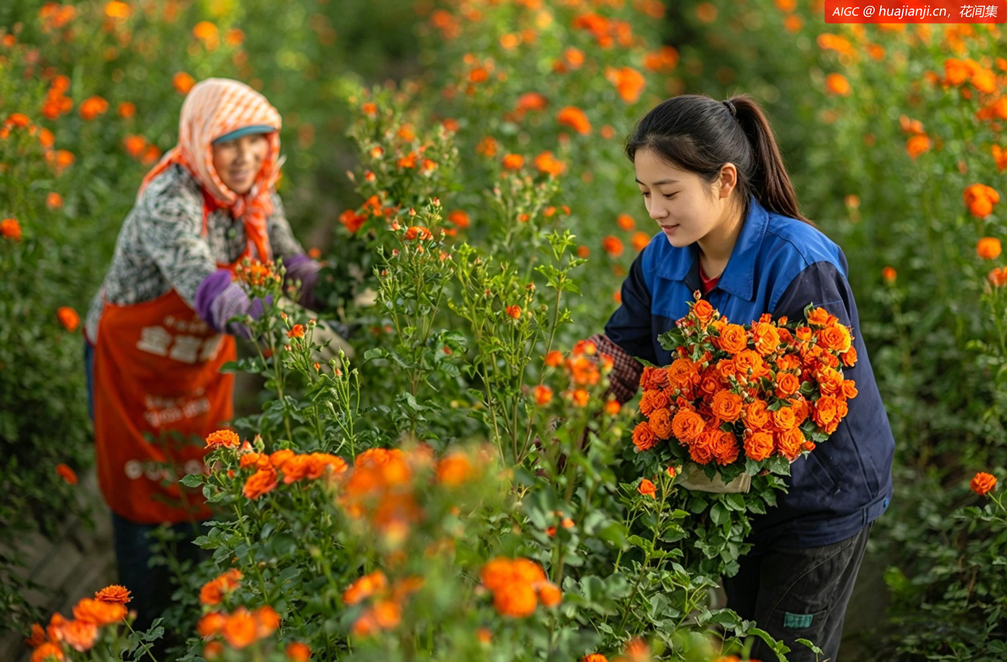 甘肃张掖双河湾生态循环农业产业园，花农正忙着采收鲜花