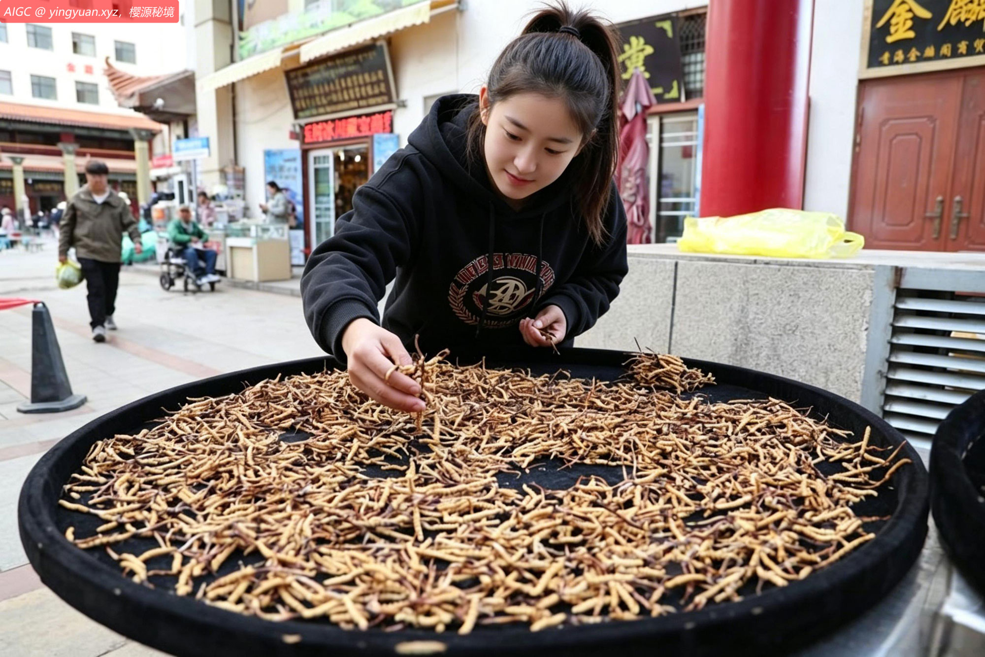 青海省西宁市玖鹰虫草市场，商户分拣上市的冬虫夏草