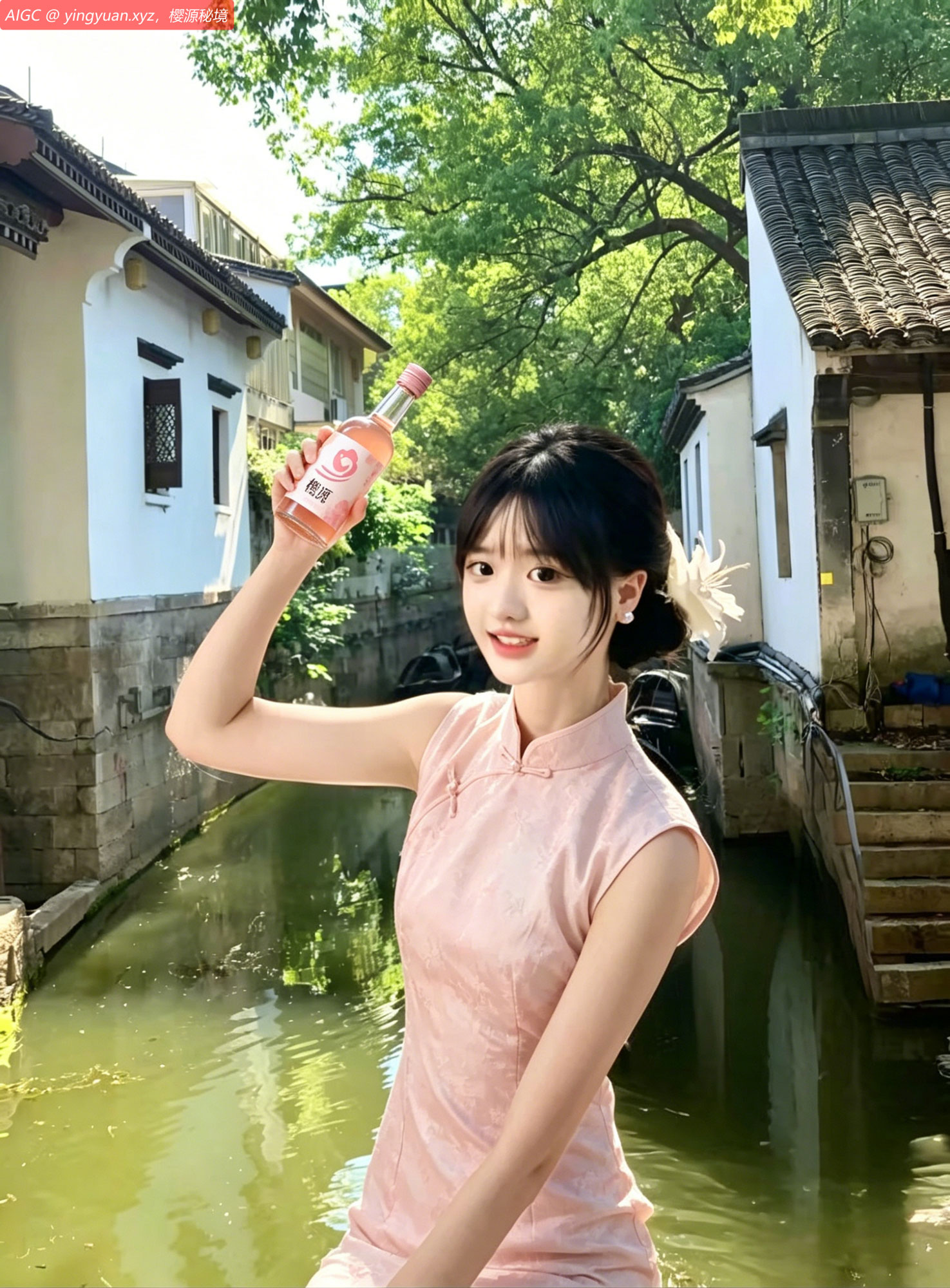 浙江绍兴的青绿水巷绕着白墙老屋