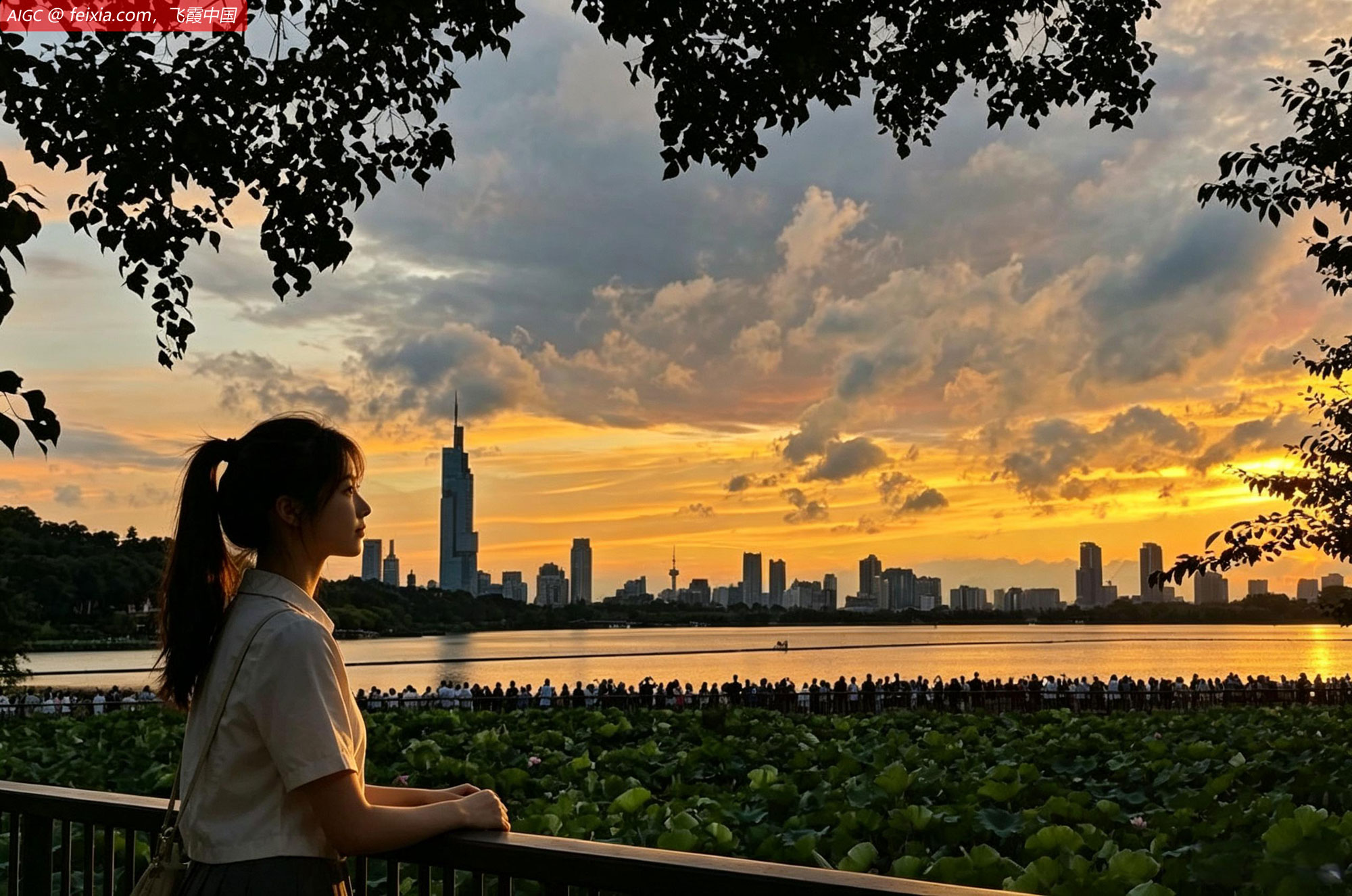 雨后的南京迎来绚丽晚霞，放眼望去，景致如画