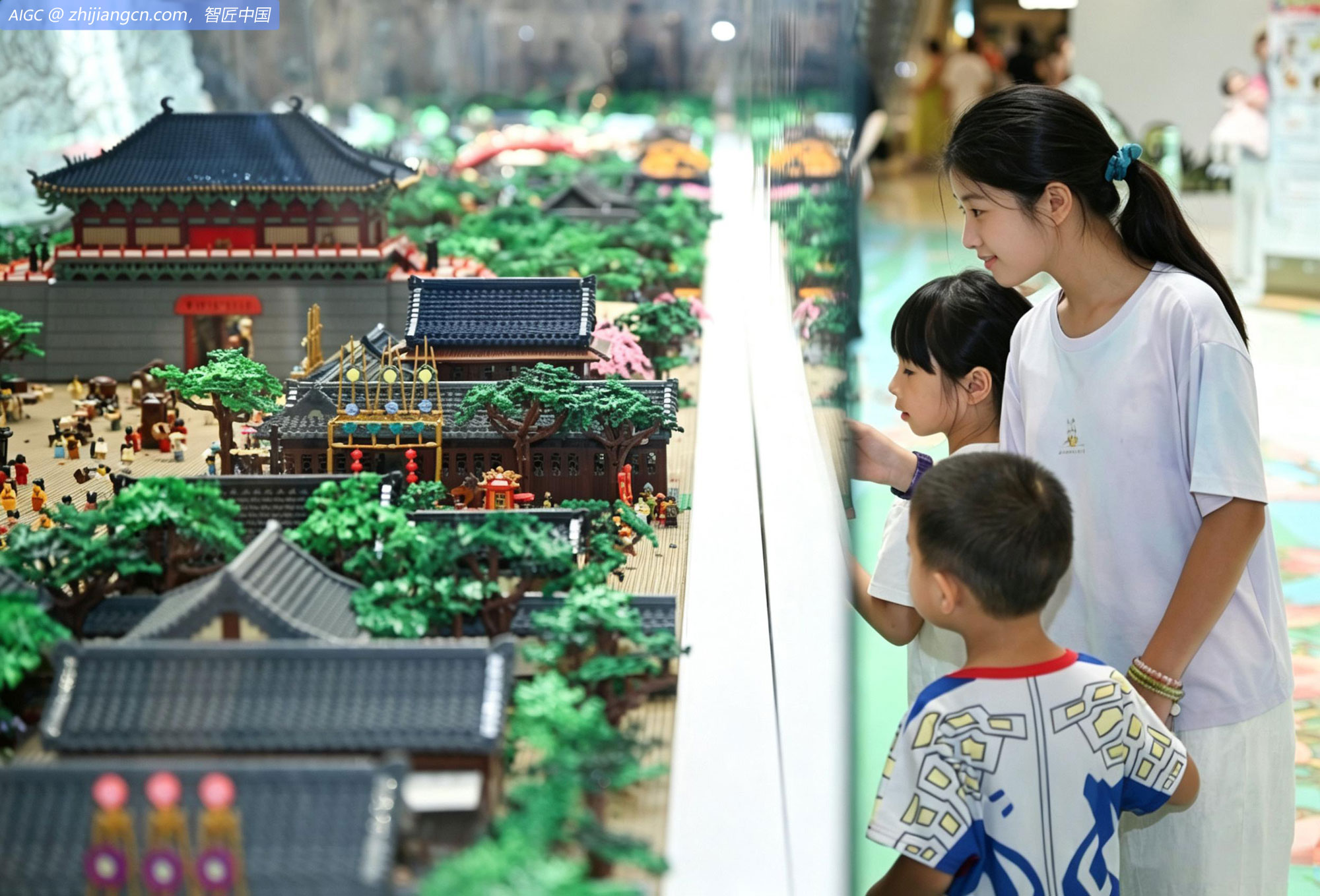 高乐高颗粒搭建的《清明上河图》模型在浙江杭州展出