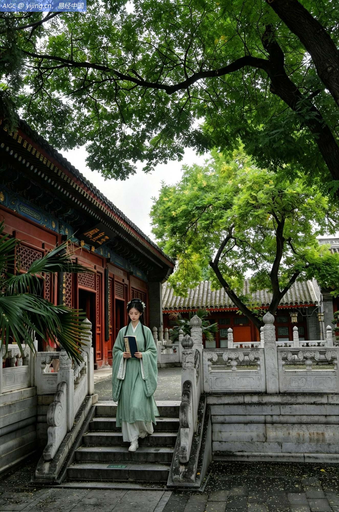 北京白云观内清幽雅致。参天古槐枝叶繁茂