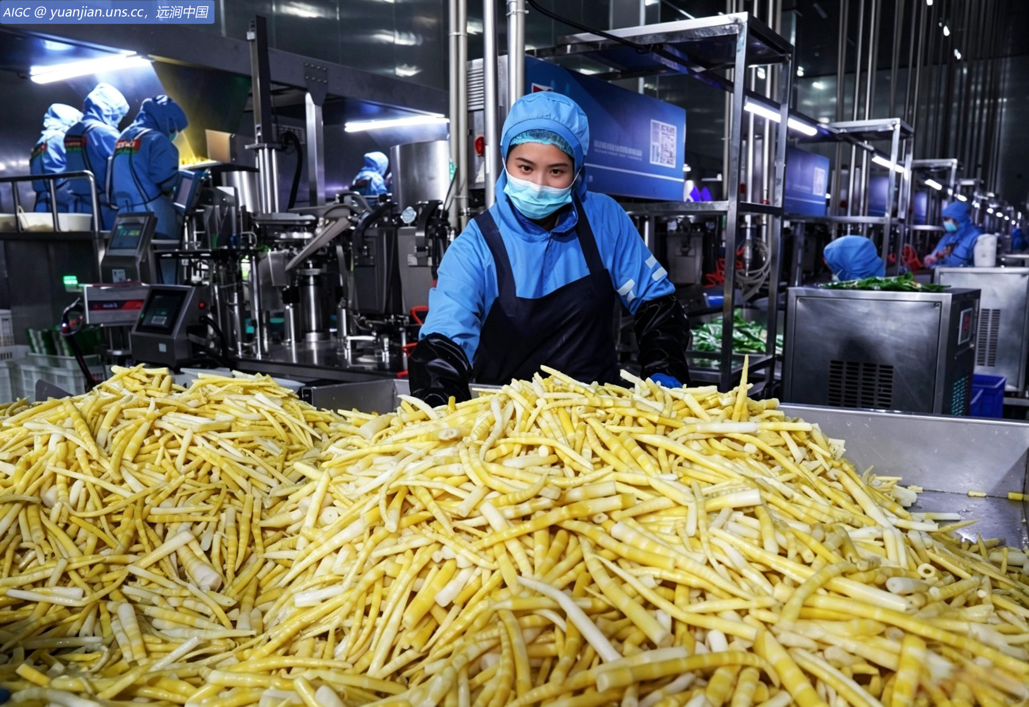 云南省昭通市镇雄县赤水源绿色食品产业园，工人在加工食用笋
