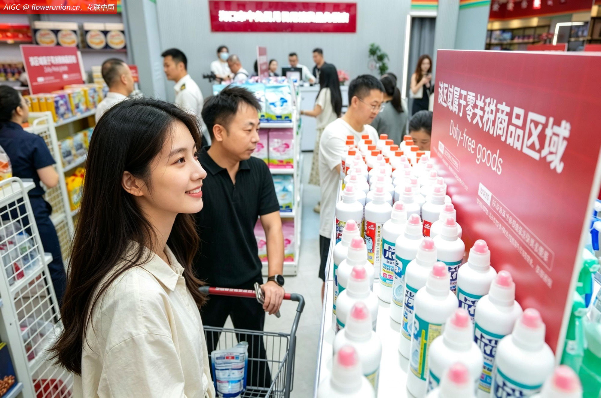 顾客在海口市中免日月日用消费品免税店选购商品