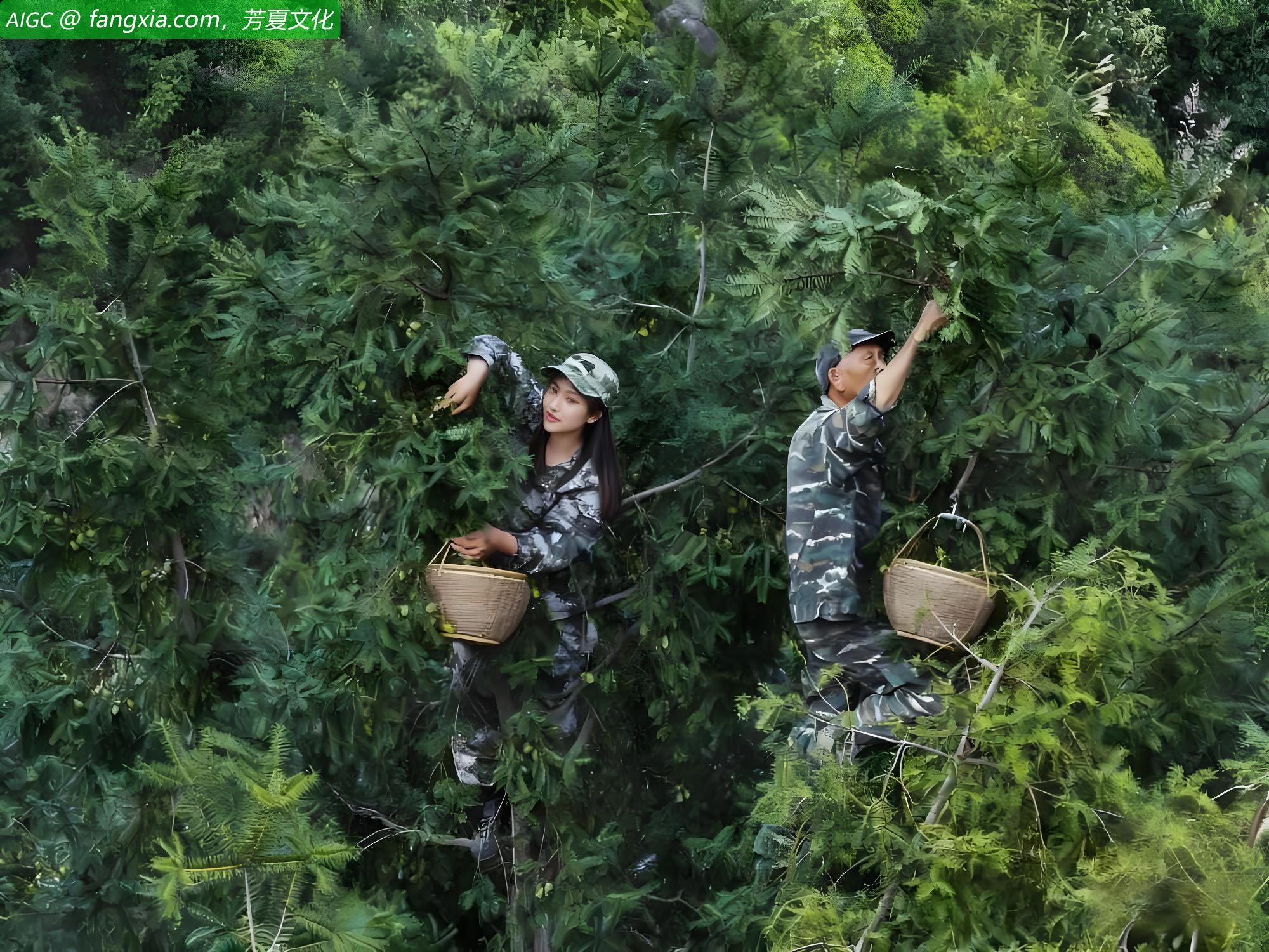 诸暨市宣家山村，香榧种植户在采摘香榧青果
