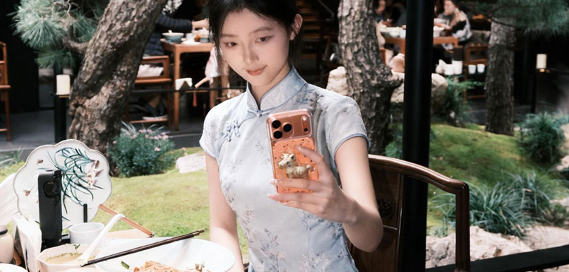 拙政园茶餐厅，苏晚一袭淡蓝花旗袍