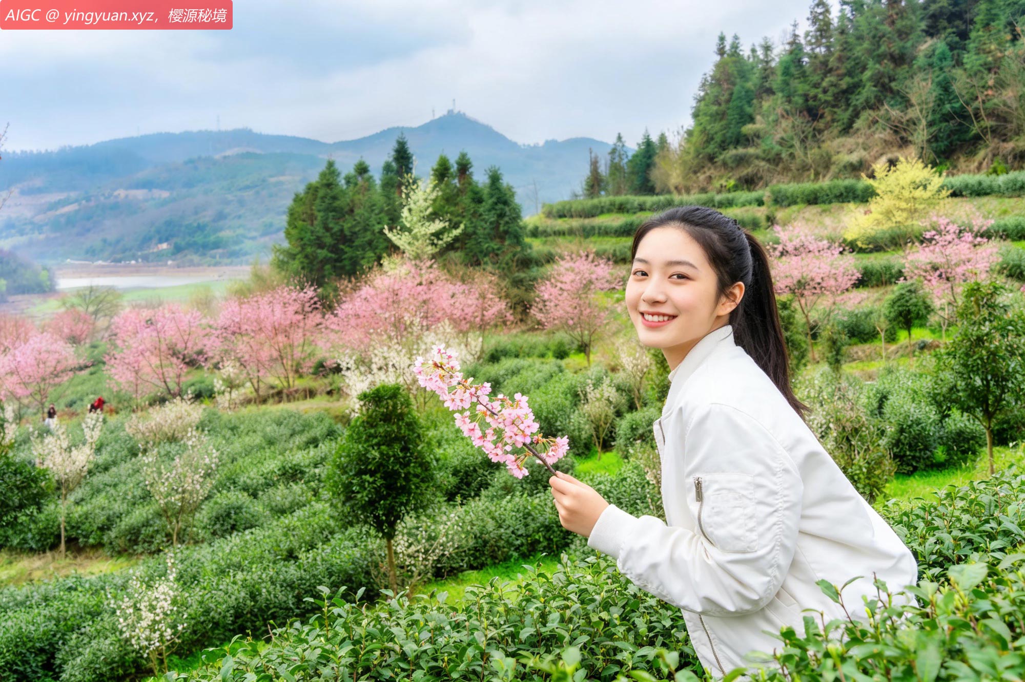 湖南省怀化市靖州苗族县青源茶园内春色满园