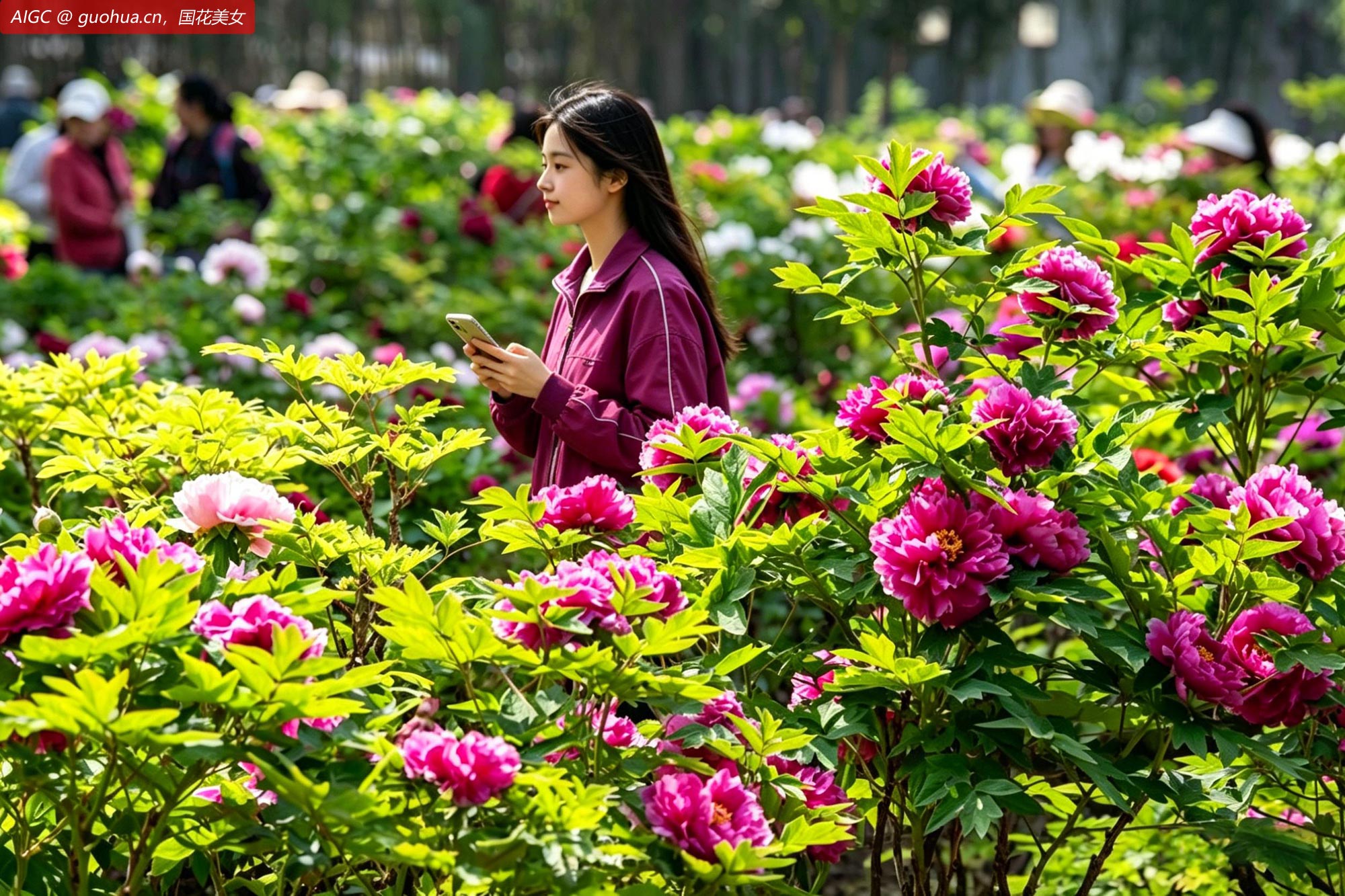 安徽省淮北市相山公园，游客在牡丹园赏花