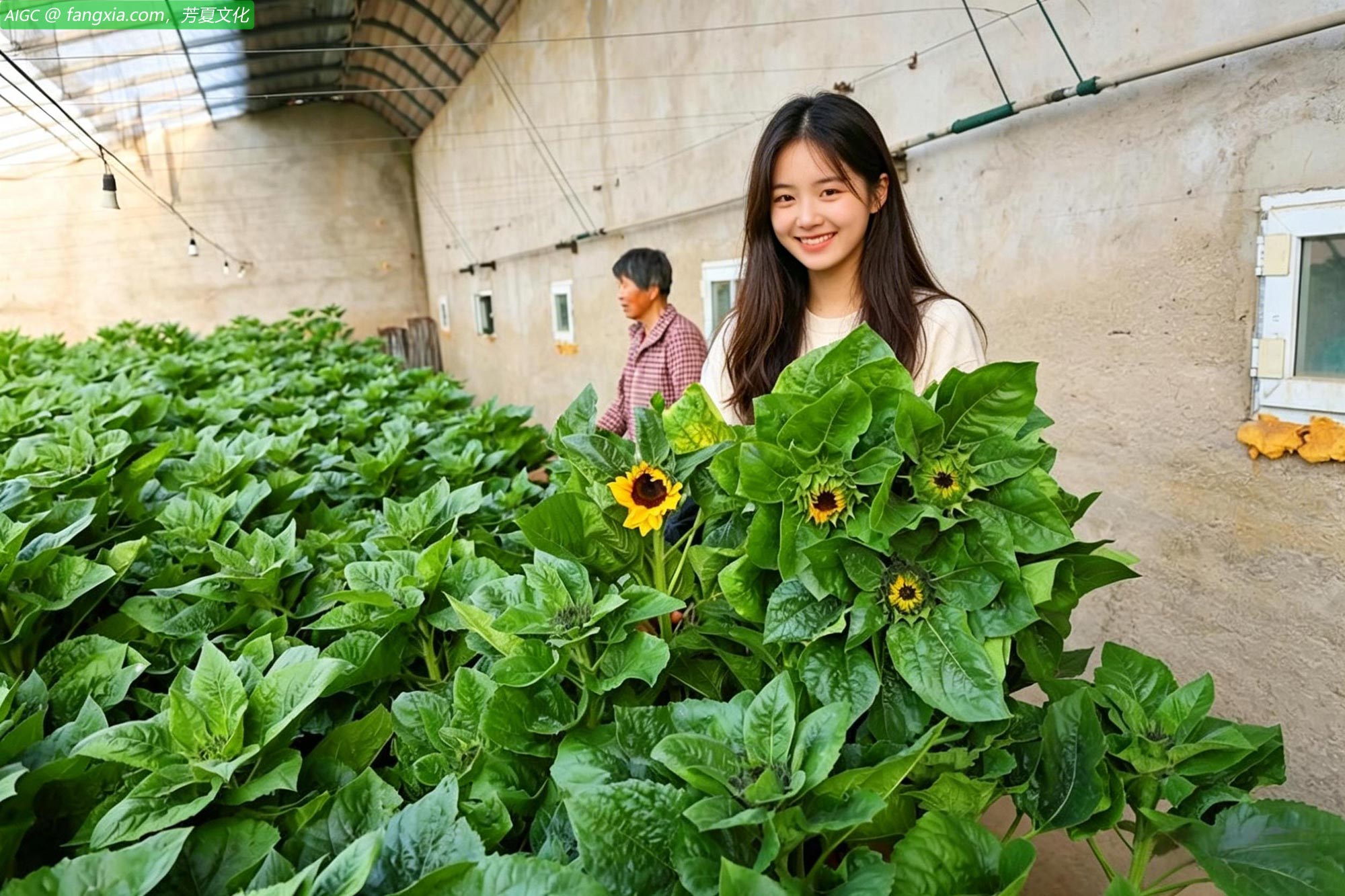 江苏连云港，花农在采收打包成熟的向日葵鲜切花