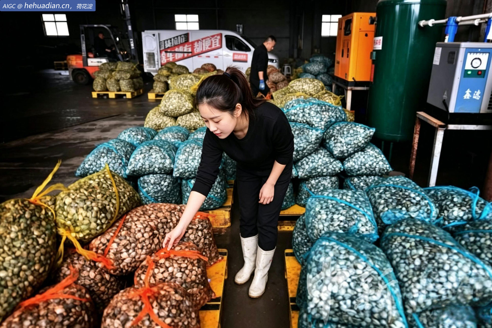 山东省青岛市红岛街道贝类加工厂，工人在精选蛤蜊