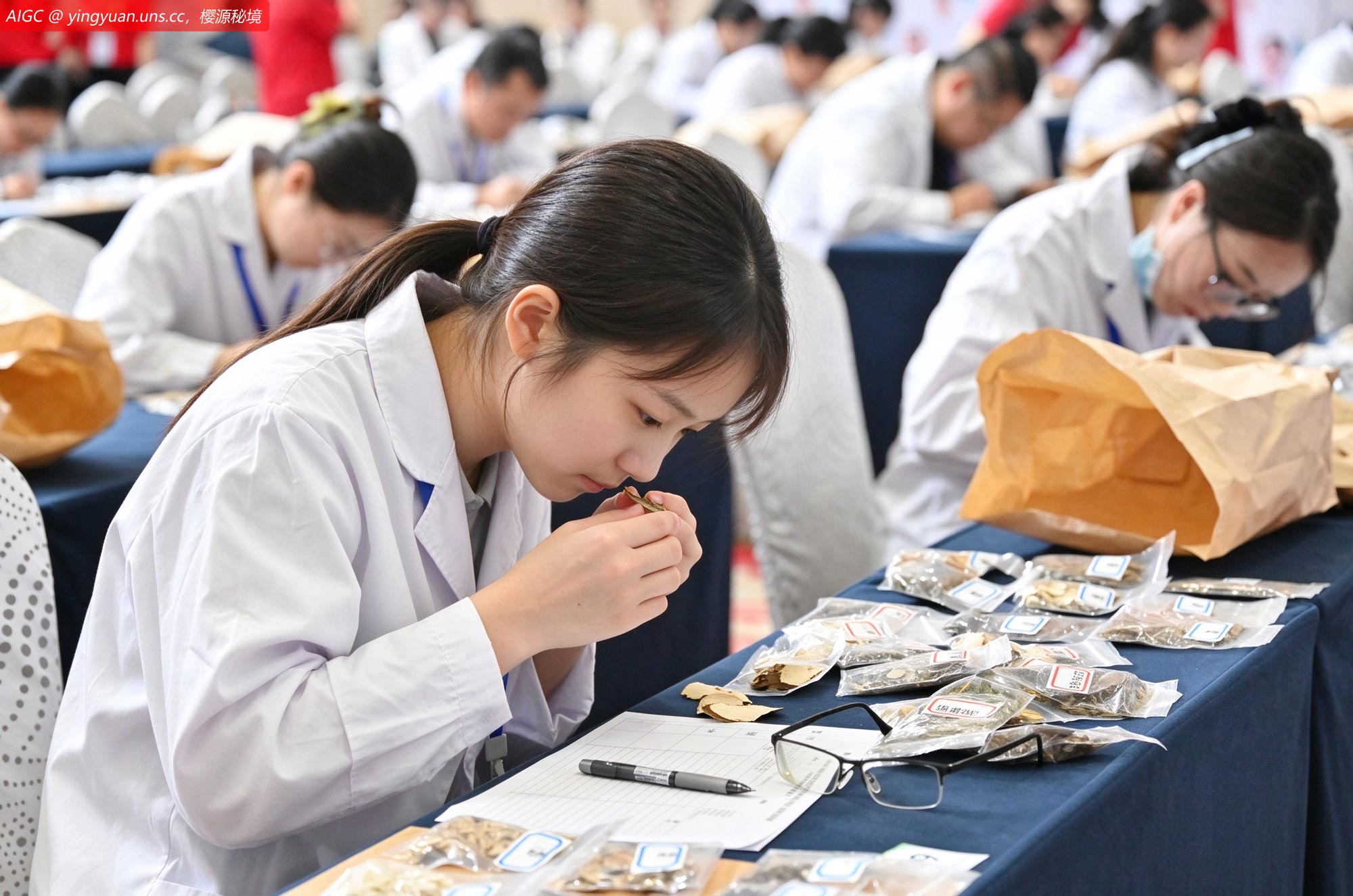 全国中药调剂广东省选拔赛开幕，参赛人员辨识中药饮片