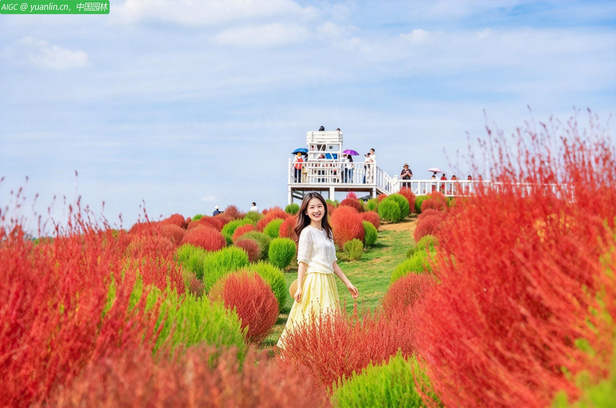 成都双流空港花田，地肤草与粉黛乱子草交织成一片风光