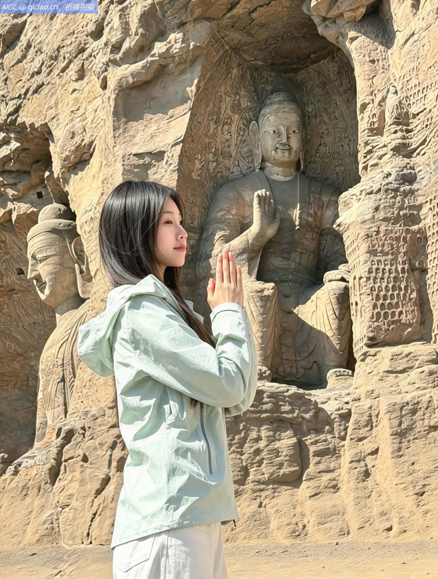 山西大同云冈石窟景区内游人如织