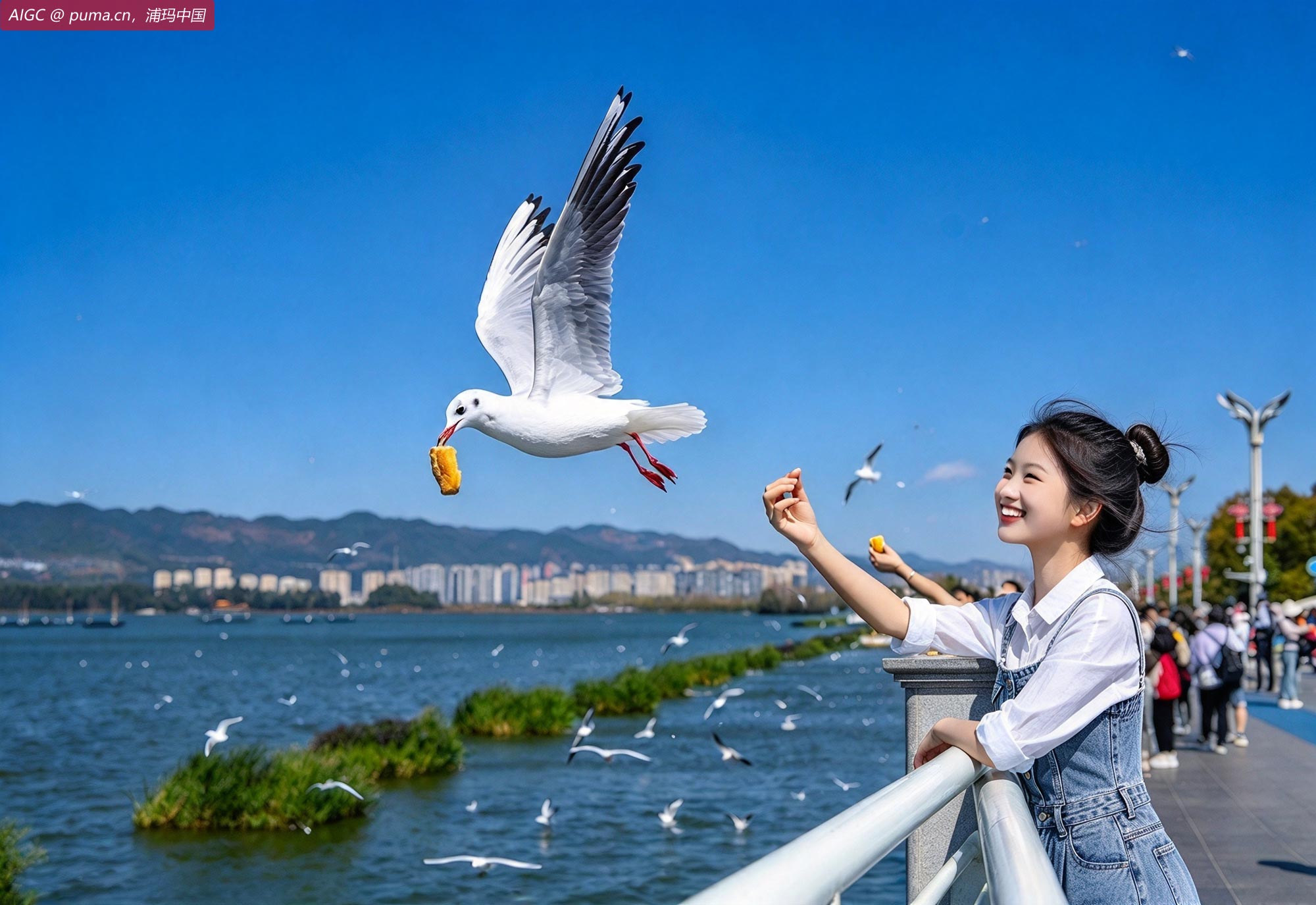 大批红嘴鸥飞抵云南昆明，栖息在滇池一带越冬